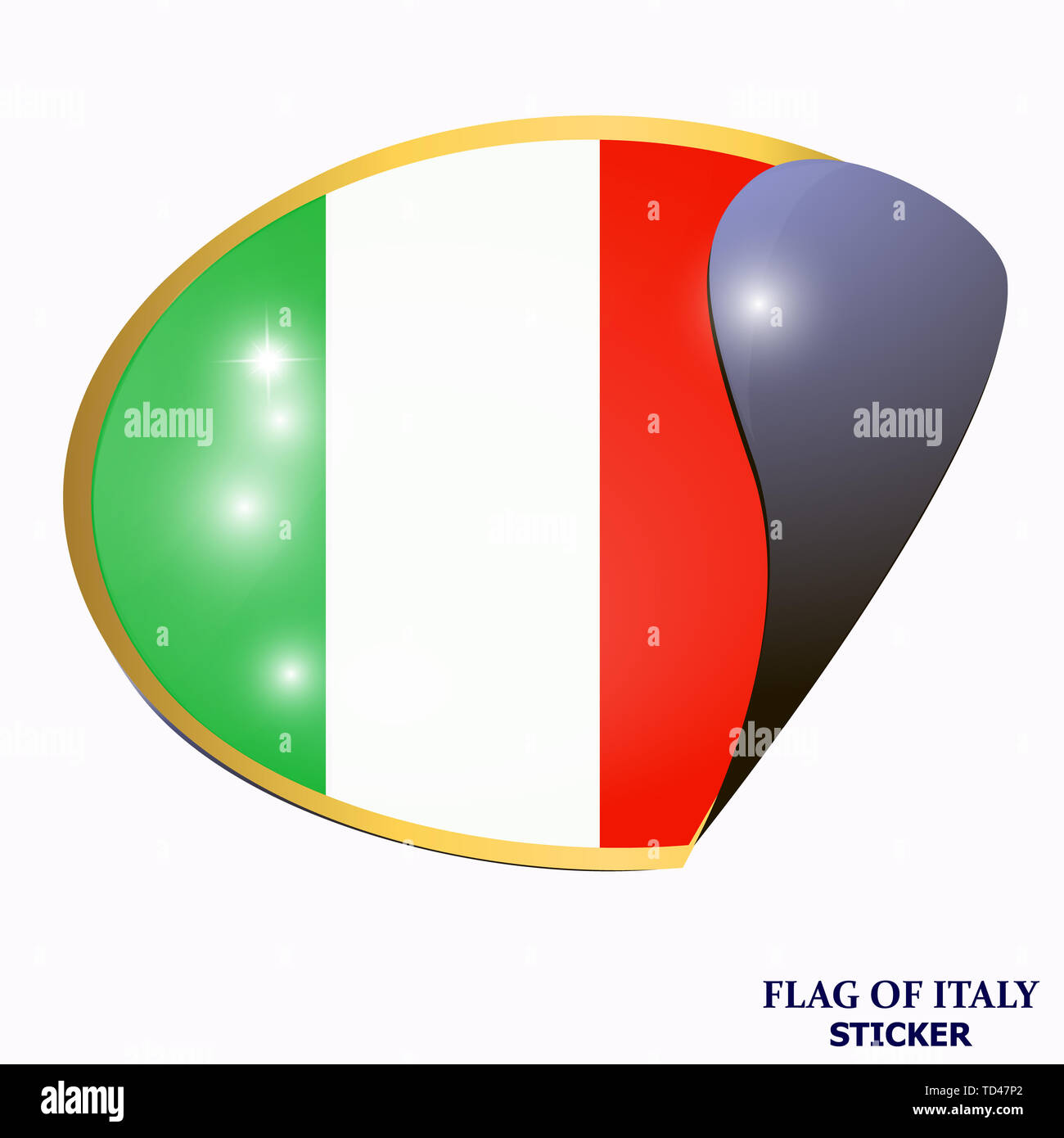 Autocollant lumineux avec drapeau italien. Heureux Italie bouton day. Autocollant avec pavillon de l'Italie. L'illustration. Banque D'Images