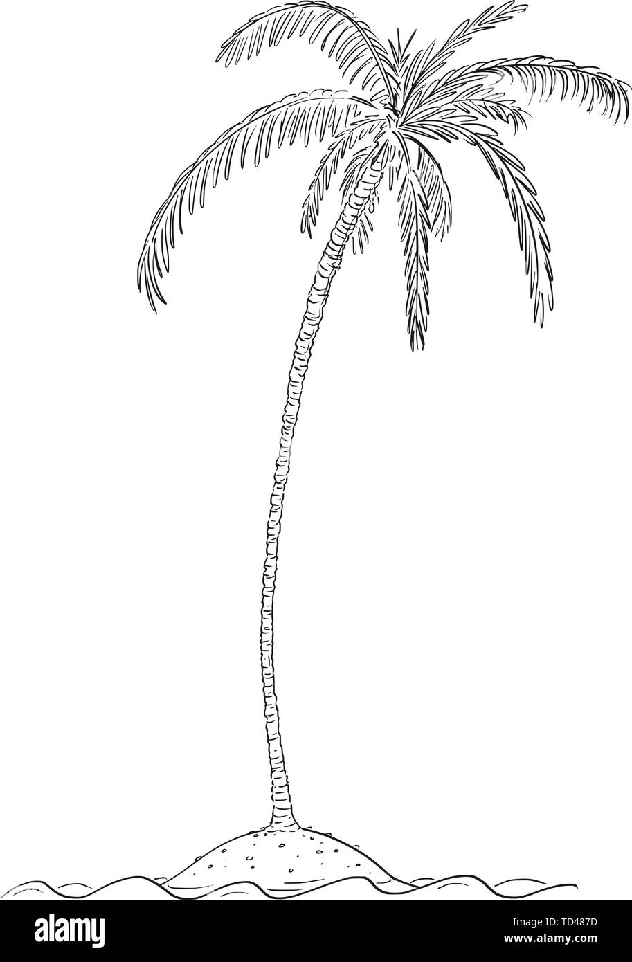 Vector cartoon illustration ou dessin de palmier croissant sur petite île au centre de l'océan. Illustration de Vecteur