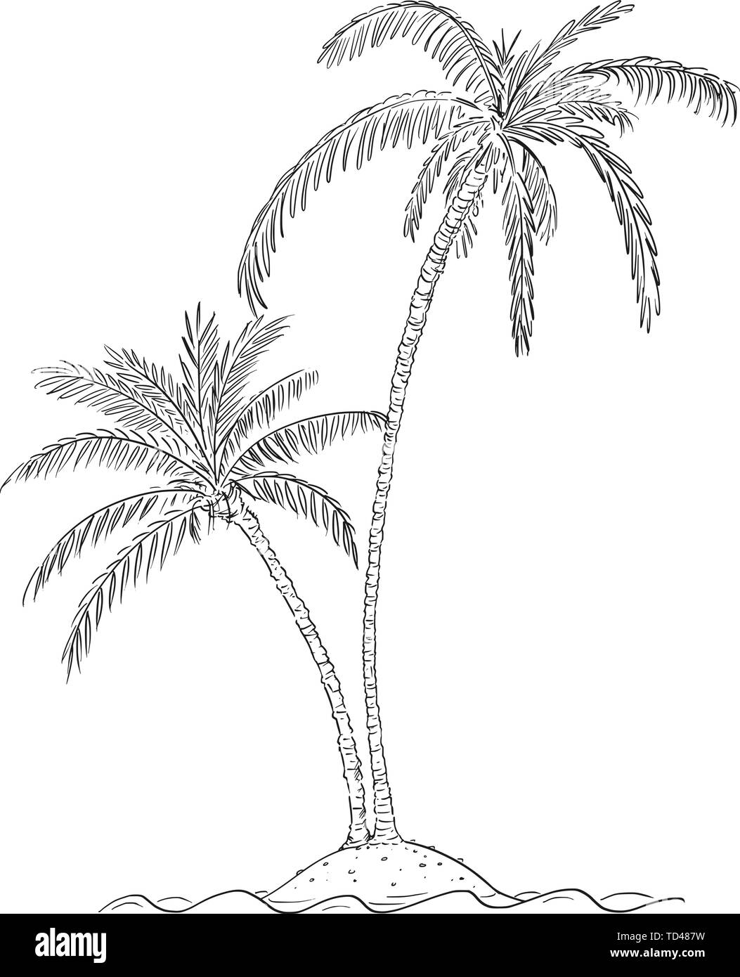 Vector cartoon illustration ou dessin de deux palmiers poussent sur les petits États insulaires dans le centre de l'océan. Illustration de Vecteur