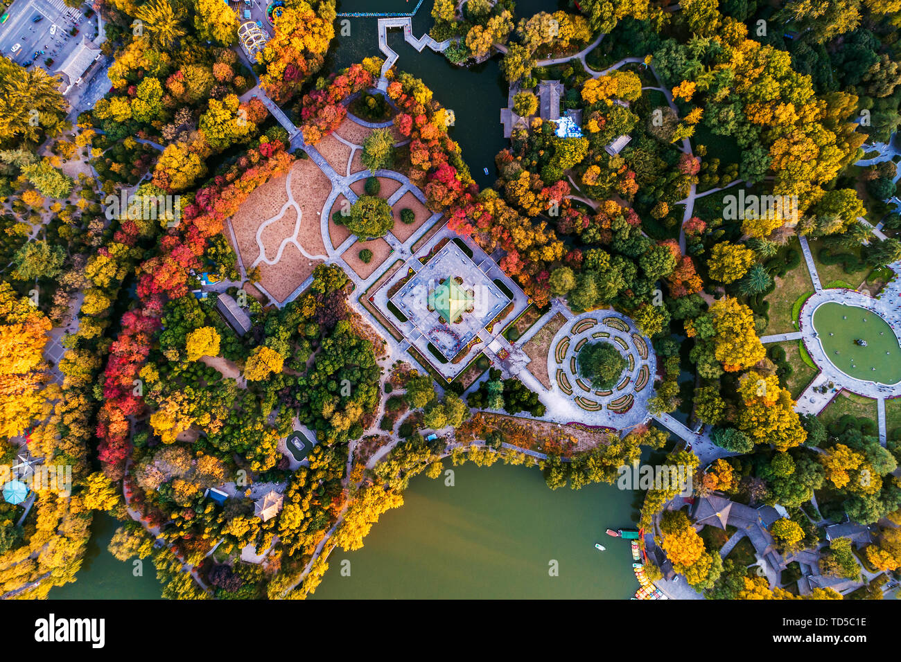 Photographie aérienne Parc Xingqing, Xi'an Banque D'Images