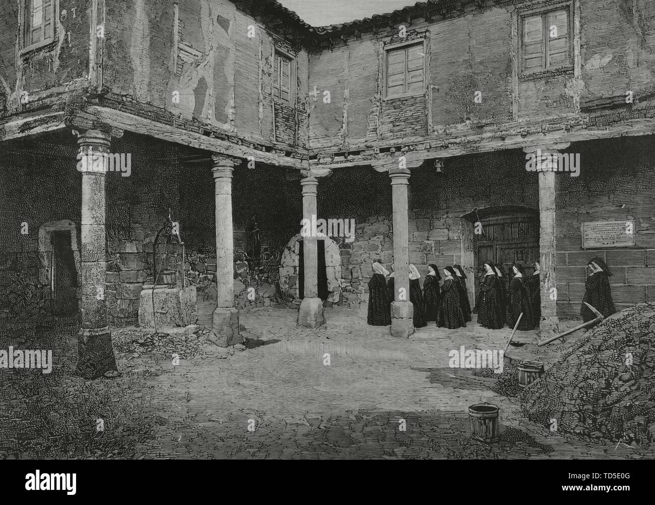 España. Castille-león. Salamanque. Le Patio de la Casa de Santa Teresa. Gravure par Rico. La Ilustración Española y Americana, 15 de septiembre de 1882. Banque D'Images