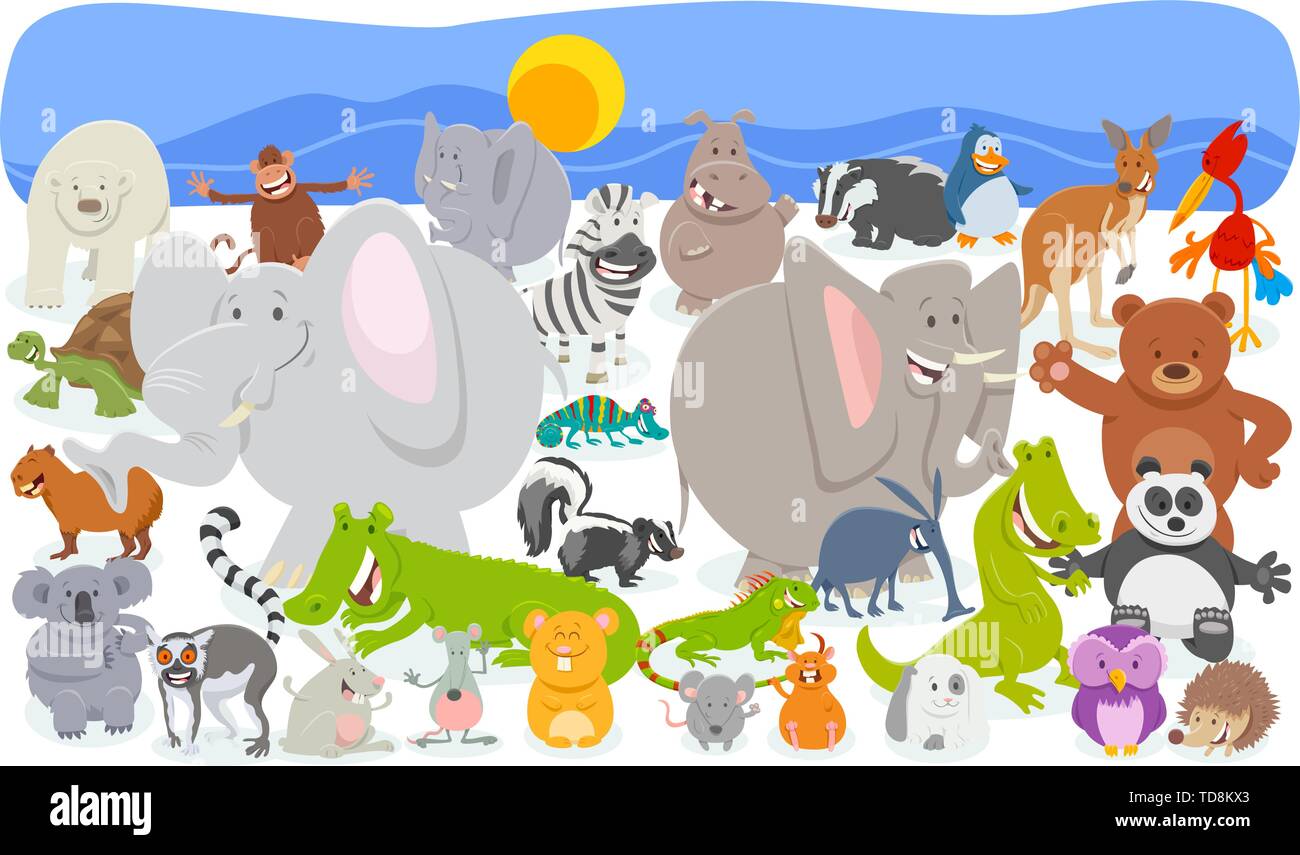 Cartoon Illustration de Funny Animal sauvage immense groupe de personnages de bande dessinée Illustration de Vecteur