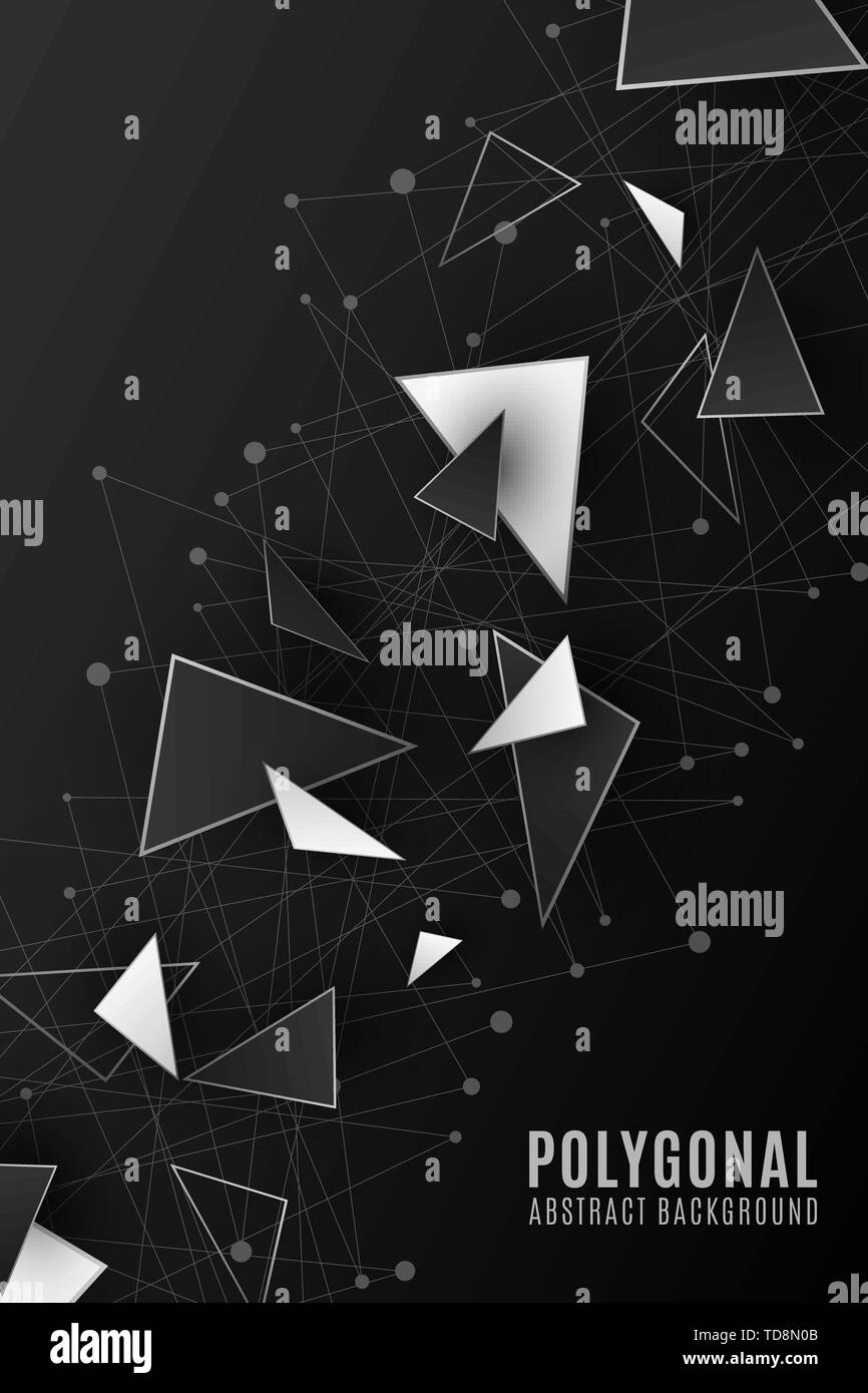 Des formes géométriques. Contexte moderne pour votre conception de l'affiche. Low poly. Formes triangulaires en noir et blanc. Lignes et points connectés. Plexus. Illus vectoriel Illustration de Vecteur