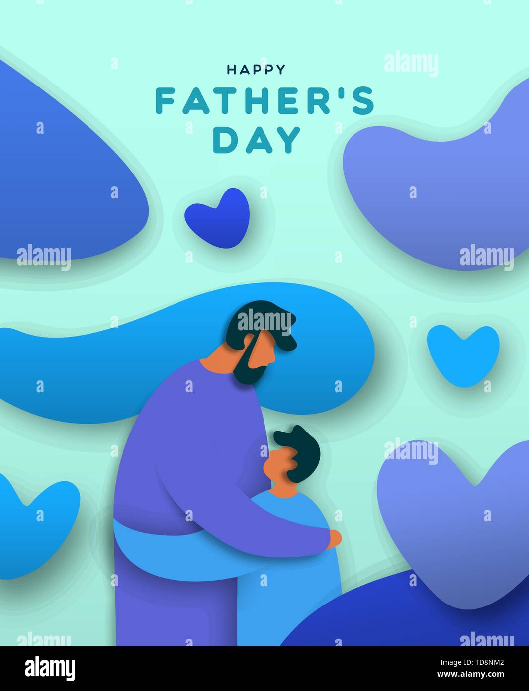 Happy Father's Day Greeting card illustration de la famille hug en papier coupé style. Père et fils love concept pour pères spécial vacances. Illustration de Vecteur