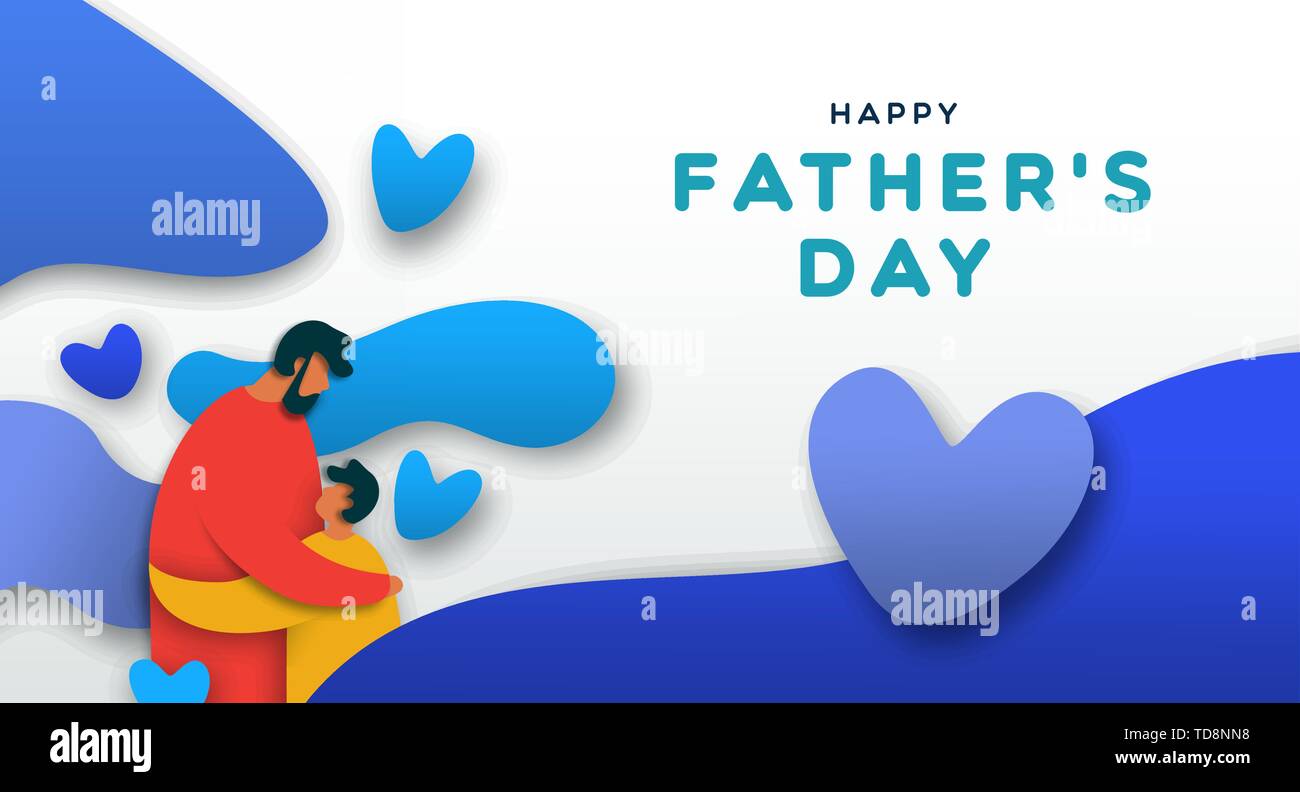 Happy Father's Day Greeting card illustration de la famille hug en papier coupé style. Père et fils love concept pour pères spécial vacances. Illustration de Vecteur