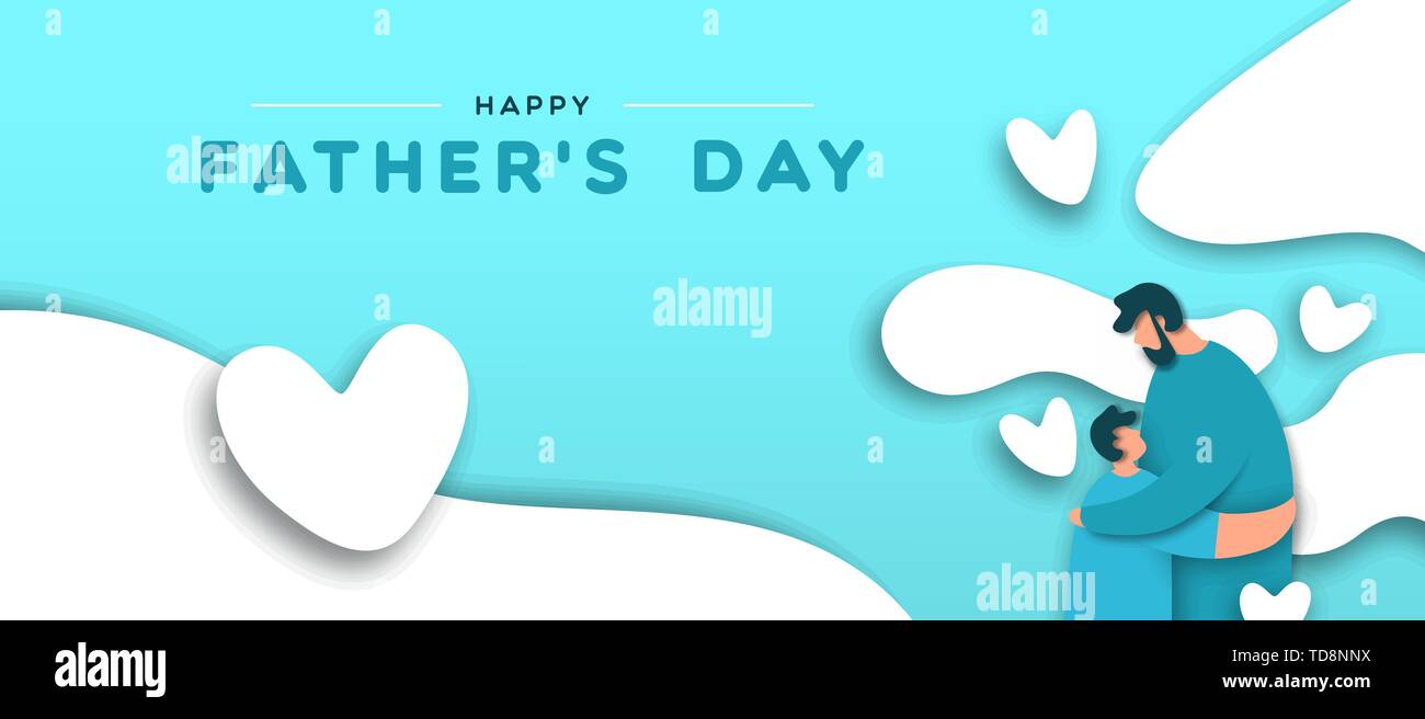 Happy Father's Day banner illustration de papier coupé papa hugging kid pour père spécial fêtes. Illustration de Vecteur