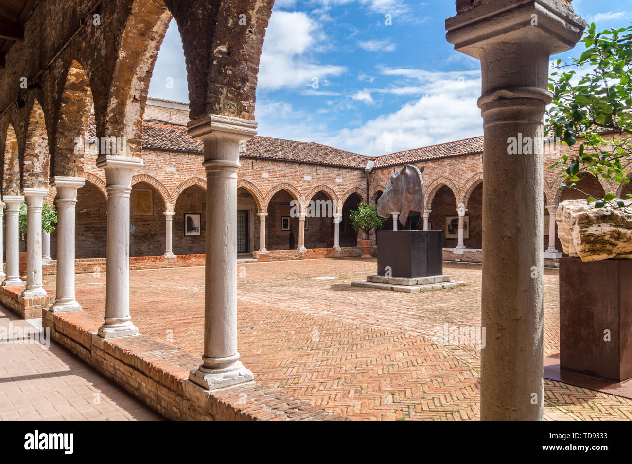 'Je recherche au-delà d'un pays lointain', sculpture de tête de cheval Fiddian-Green Nic de l'église Madonna dell'Orto 2019 Biennale cloître Venise, Vénétie, Italie Banque D'Images