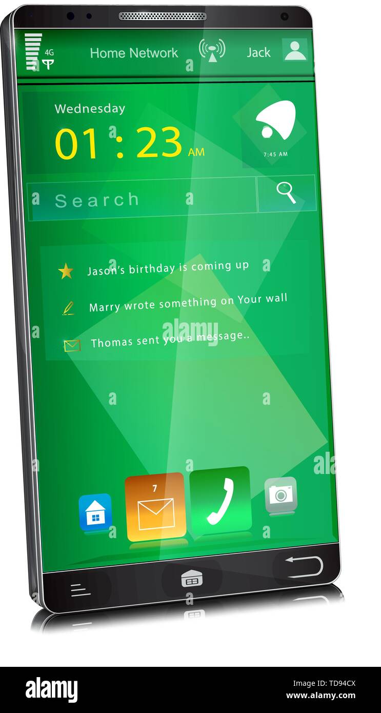 Grand écran tactile moderne smartphone avec l'écran bleu, bordure mince interface, illustration vectorielle, isolé sur fond blanc. Illustration de Vecteur