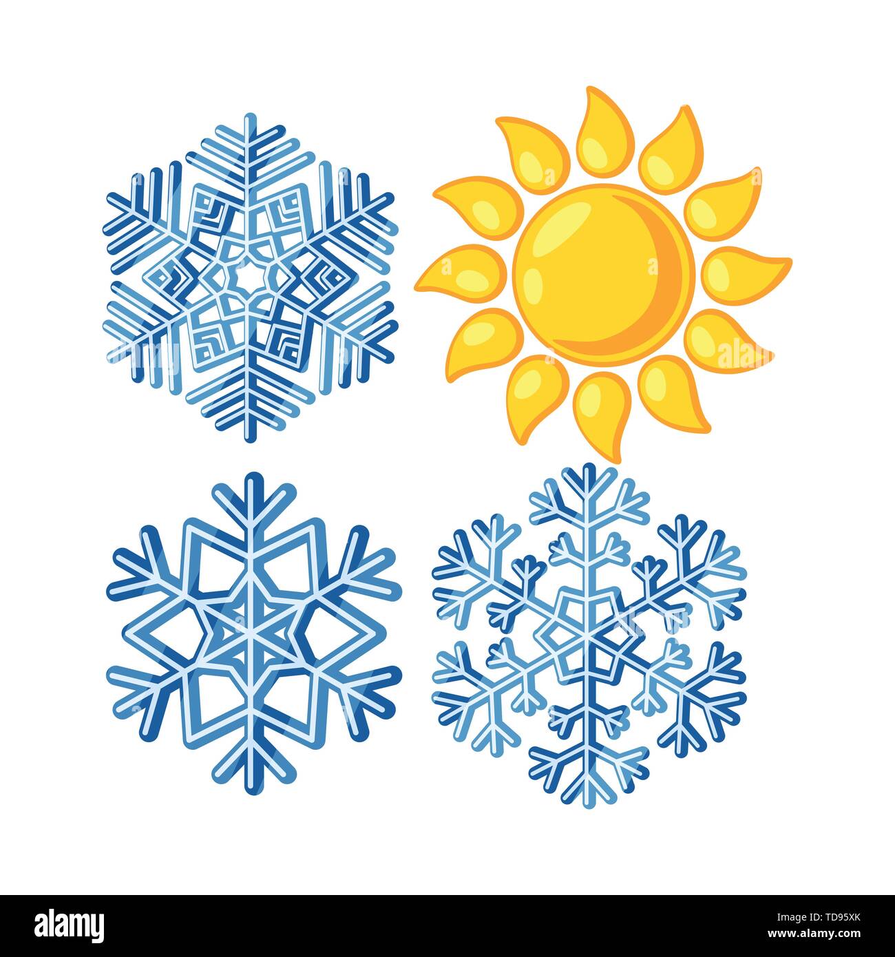 Neige, neige,soleil,chaleur,congelés,brûler,flocon,tomber,hiver,glace,medical,la douleur,la maladie,dermatologie,healthcare,set,icône,,illustration,collection,isolé,design,graphisme,élément signe,caricature,couleur,vecteurs vecteur, , Illustration de Vecteur