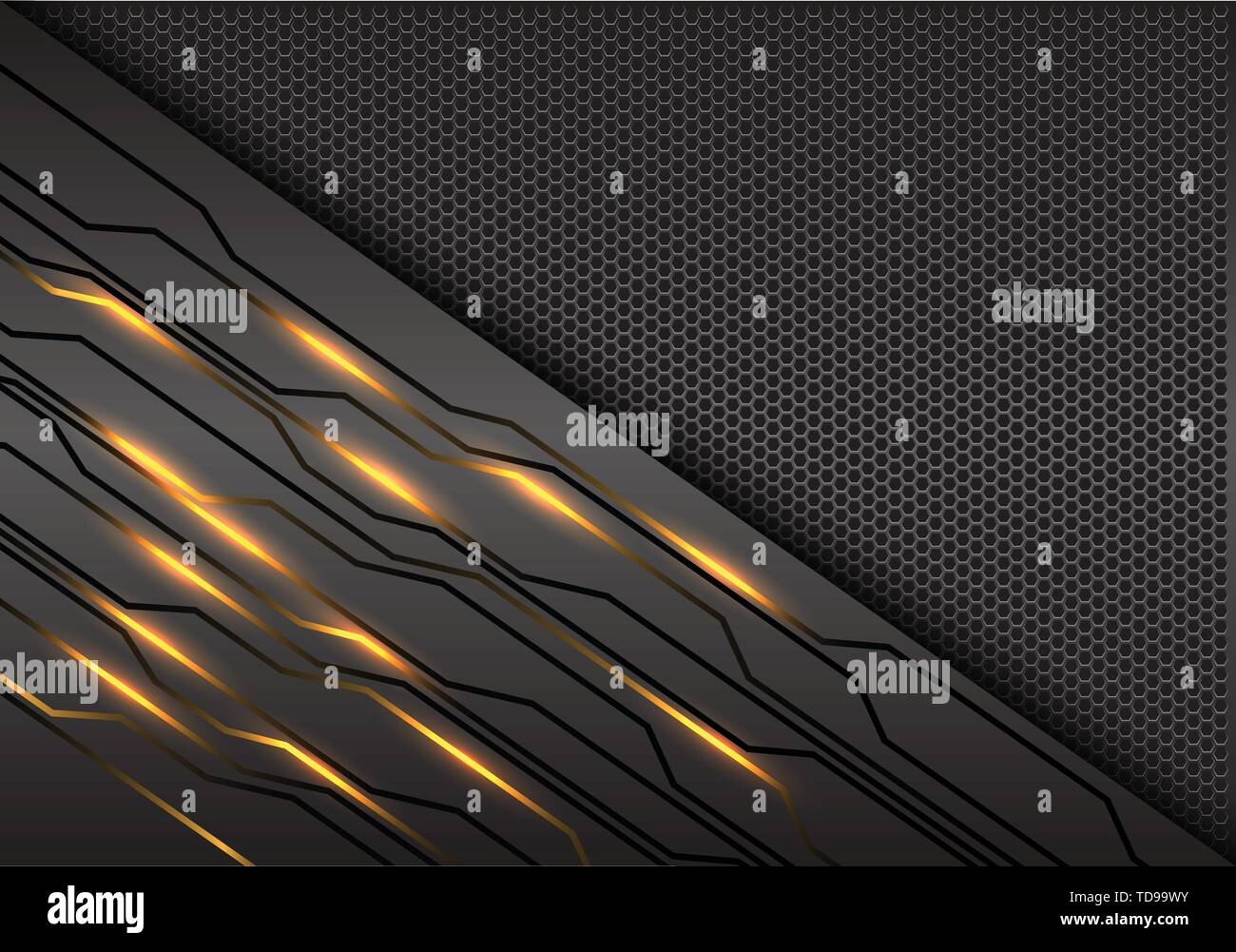 Résumé de la technologie de lumière jaune sur le circuit d'alimentation moderne design mesh futuristic background vector illustration. Illustration de Vecteur