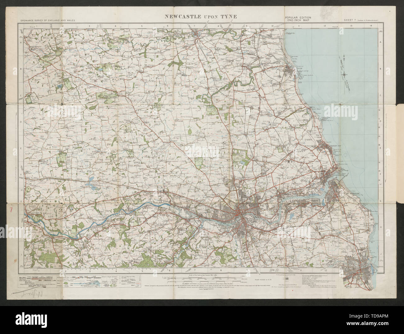 NEWCASTLE Upon Tyne, feuille 7. Tyneside, Sunderland. 1932 old Ordnance Survey map Banque D'Images