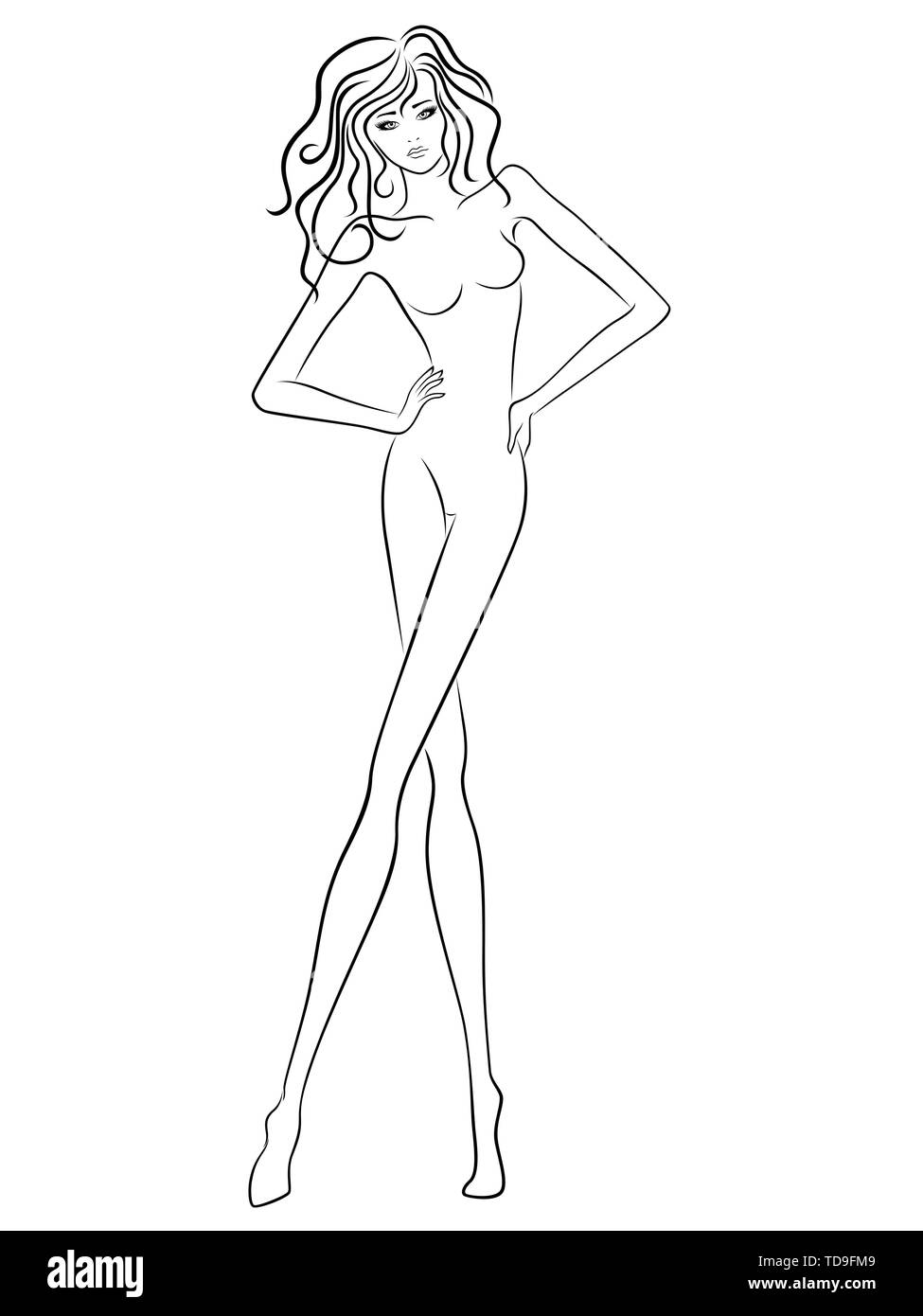 Résumé femme gracieuse avec slim figure isolé sur le fond blanc, dessin à la main contour vectoriel Illustration de Vecteur