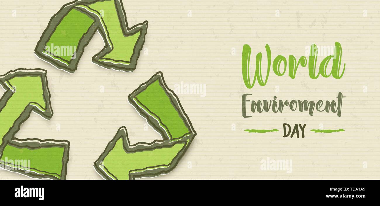 La Journée mondiale de l'environnement pour la nature de l'aide de bannière concept. La main vert réutilisent le doodle avec devis. Illustration de Vecteur