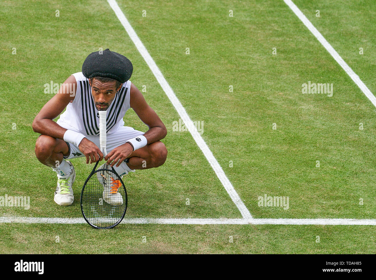 Stuttgart, Allemagne. 14 Juin, 2019. Dustin BROWN (GER) triste dans son match contre Felix AUGER-ALIASSIME (FRA) à l'ATP Tennis Mercedes Cup sur l'herbe à Stuttgart, le 14 juin 2019. Felix AUGER-ALIASSIME (FRA) a gagné 7-6, 6-7, 7-6 Crédit : Peter Schatz/Alamy Live News Banque D'Images