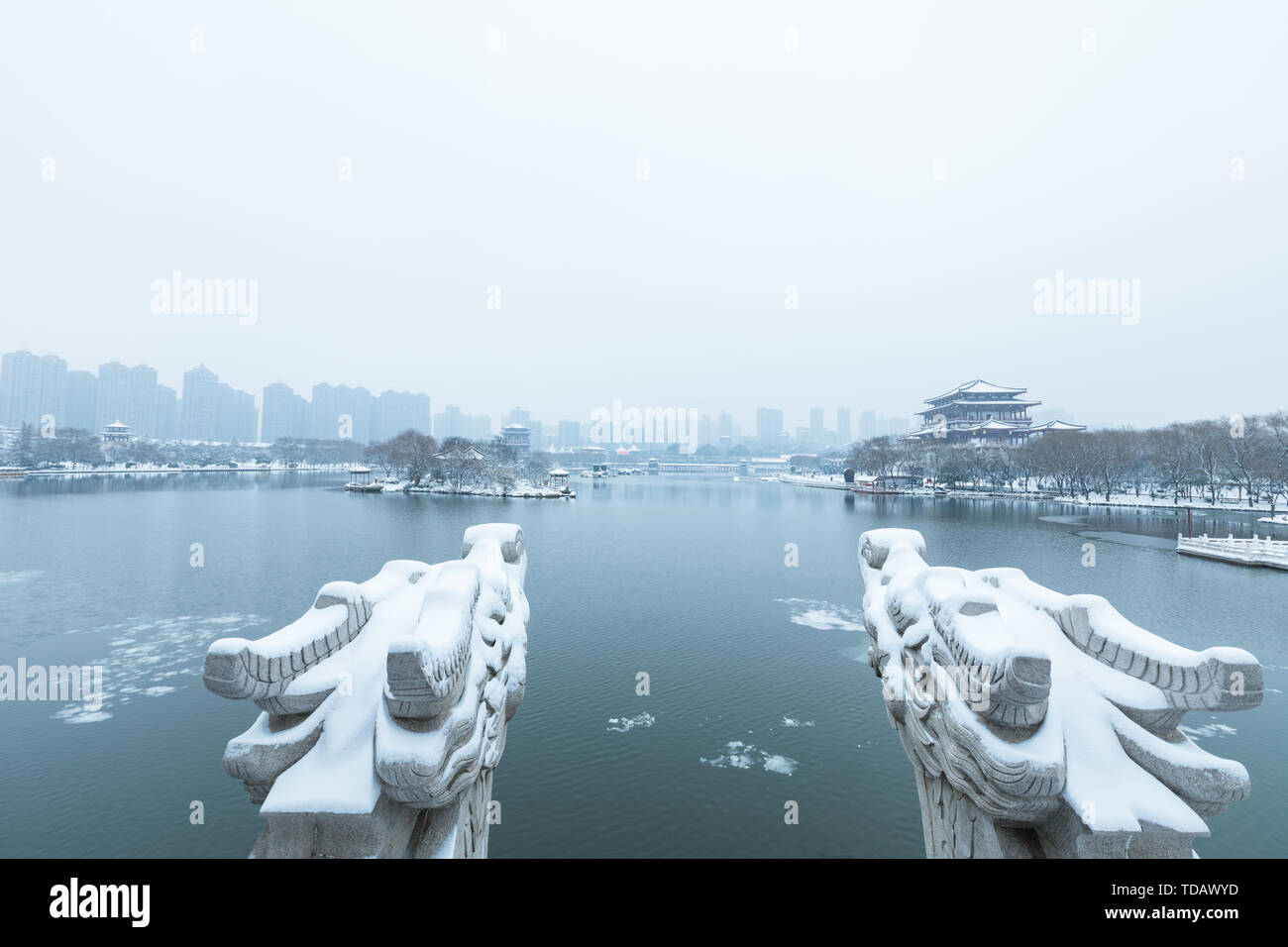 Ancienne ville Xi'an Qujiang Scenic Area Big Wild Goose Pagoda Rainbow Garden City South Lake Scenery Banque D'Images