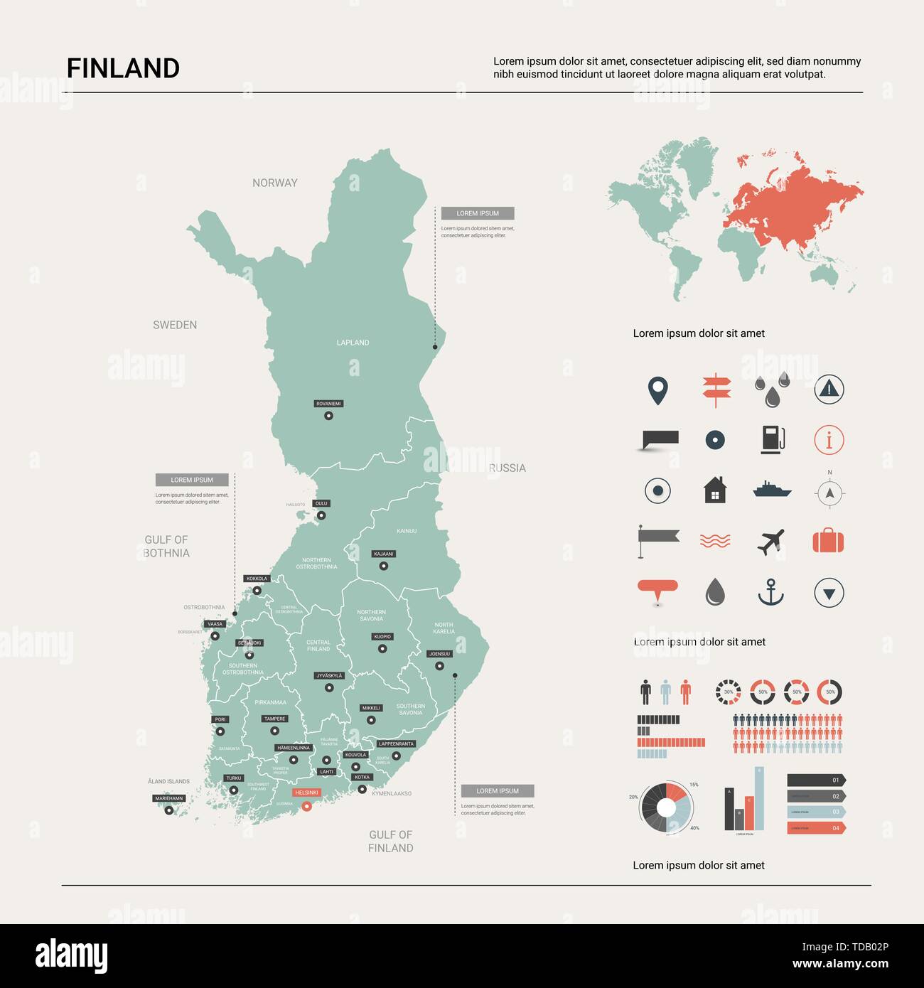 Carte Vectorielle De La Finlande Carte Pays Avec La Division Les Villes Et Le Capital D Helsinki Une Carte Politique Carte Du Monde Les Elements De L Infographie Image Vectorielle Stock Alamy