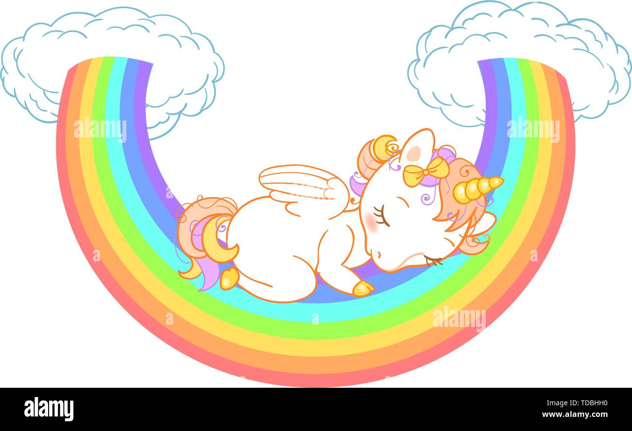 Mignon Bebe Licorne Dormir Sur L Arc En Ciel Avec Des Nuages Vector Illustration Pour Les Enfants Image Vectorielle Stock Alamy