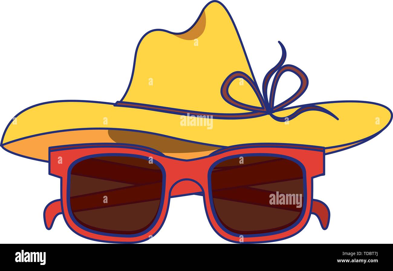 Chapeau et des lunettes de soleil d'été isolées de dessin animé Image  Vectorielle Stock - Alamy