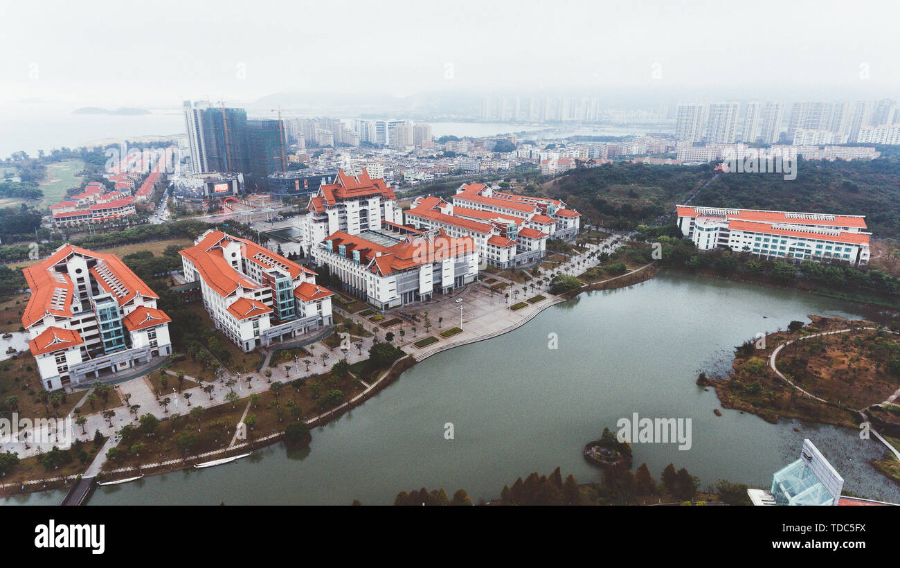 Photographie aérienne de Kah Kee College, l'Université Xiamen Banque D'Images