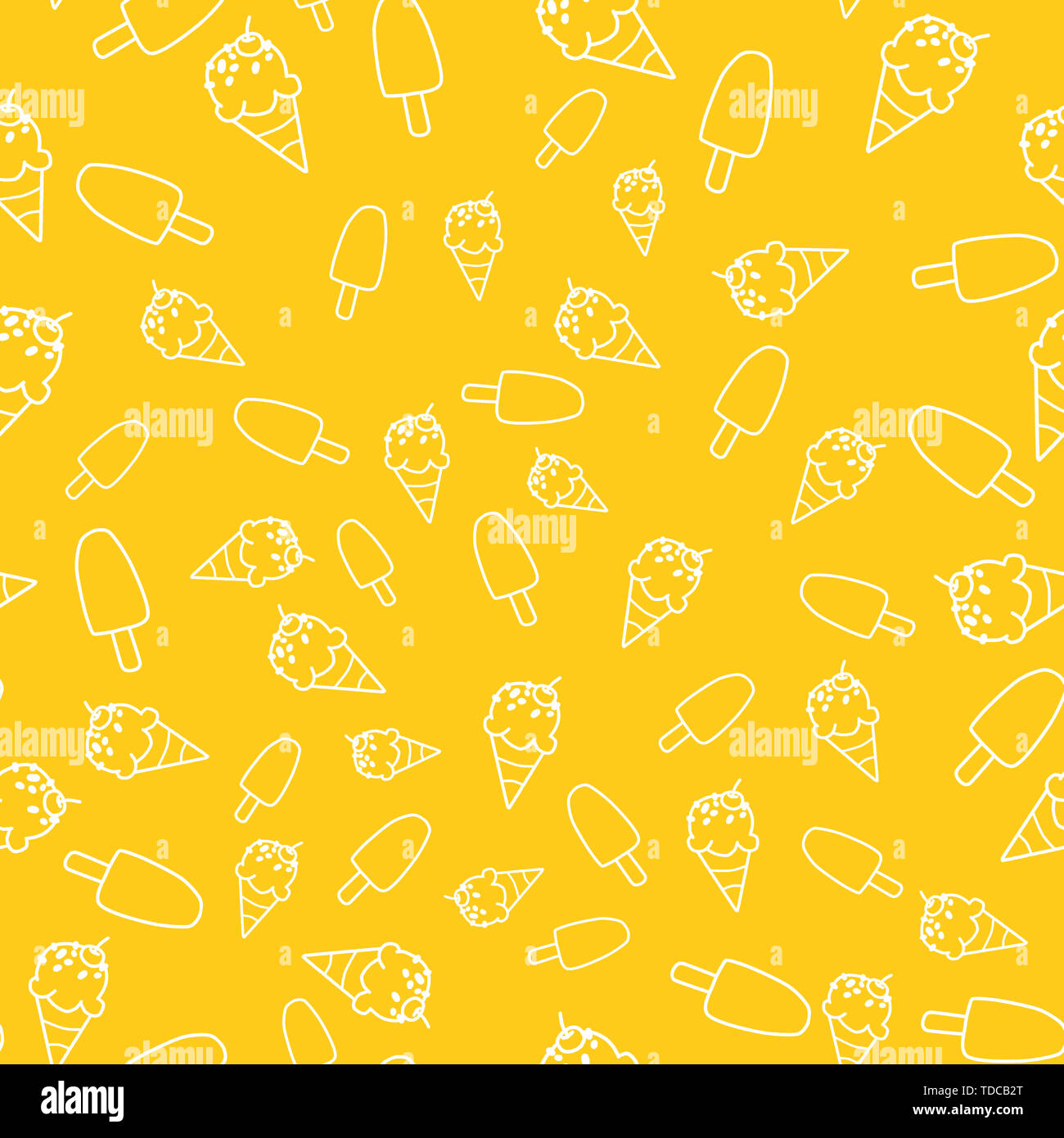 Ice cream cone seamless pattern en fond jaune. Banque D'Images