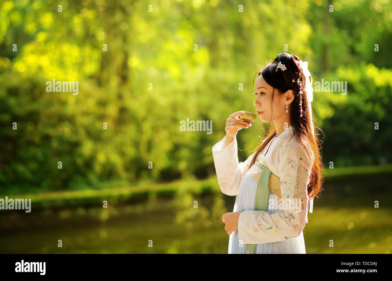 Une belle femme en costume traditionnel chinois,portrait Banque D'Images