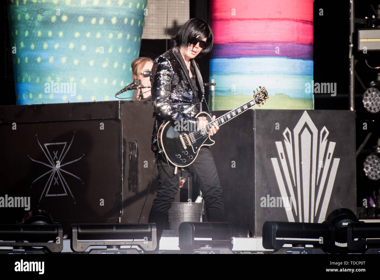 Florence, Italie. 13 Juin, 2019. James Iha, guitariste du groupe de rock américain Smashing Pumpkins, en live sur la scène du festival 2019 Roches Firenze à Florence, Italie, l'ouverture de crédit de l'outil : Alessandro Bosio/Pacific Press/Alamy Live News Banque D'Images