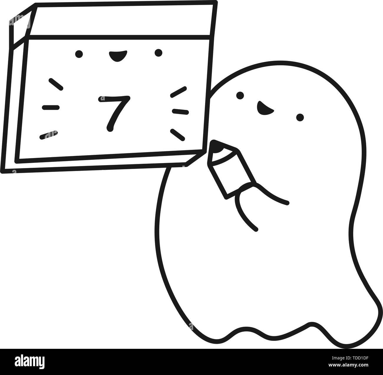 Funny ghost continue calendrier avec la date du mois. Les grandes lignes du dessin. Vector illustration Illustration de Vecteur