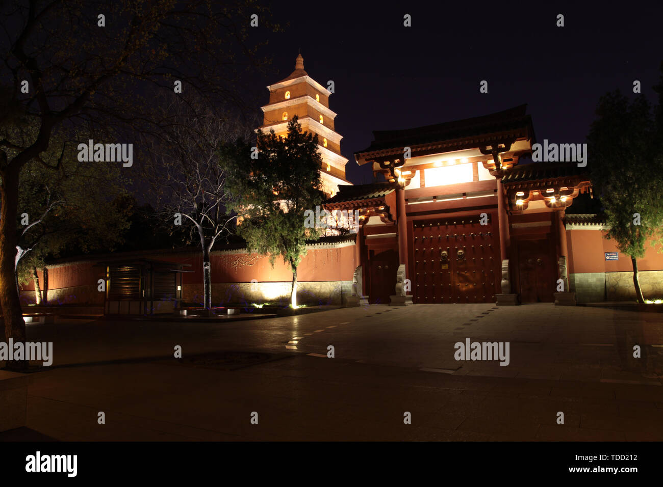 Vue de la nuit de la Grande Pagode de l'Oie Sauvage à Xi'an, province du Shaanxi Banque D'Images