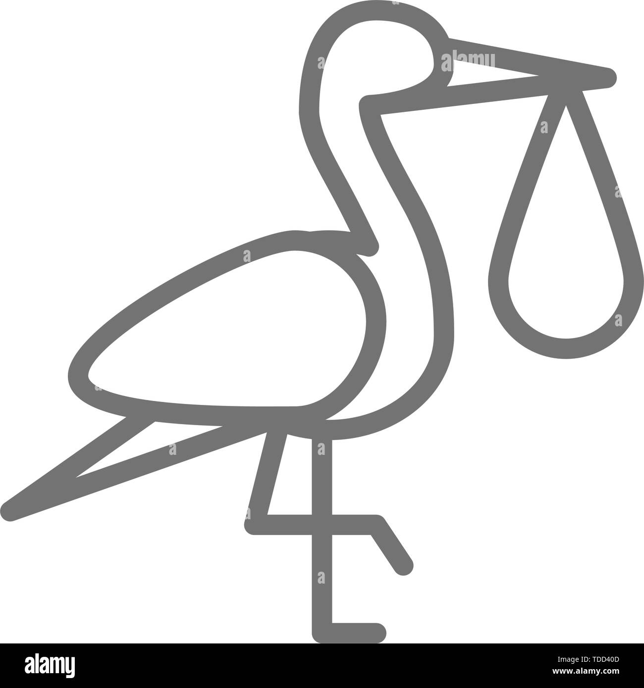 Oiseau grue avec bébé sac, l'icône de la ligne de Stork. Illustration de Vecteur