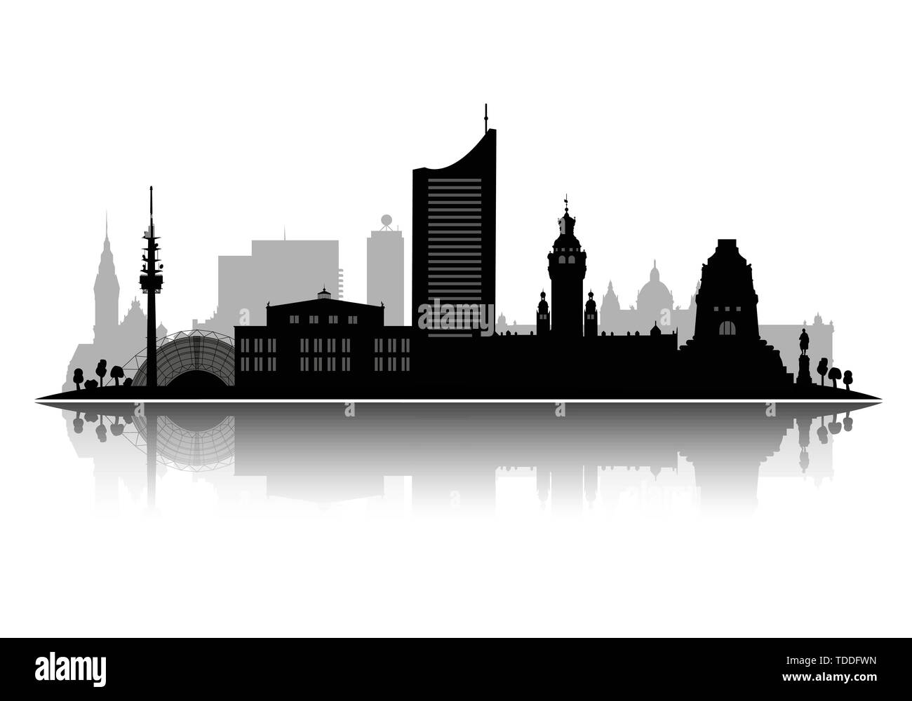 Silhouette Leipzig vector illustration isolé sur fond blanc avec ombre 3D de vecteur Illustration de Vecteur