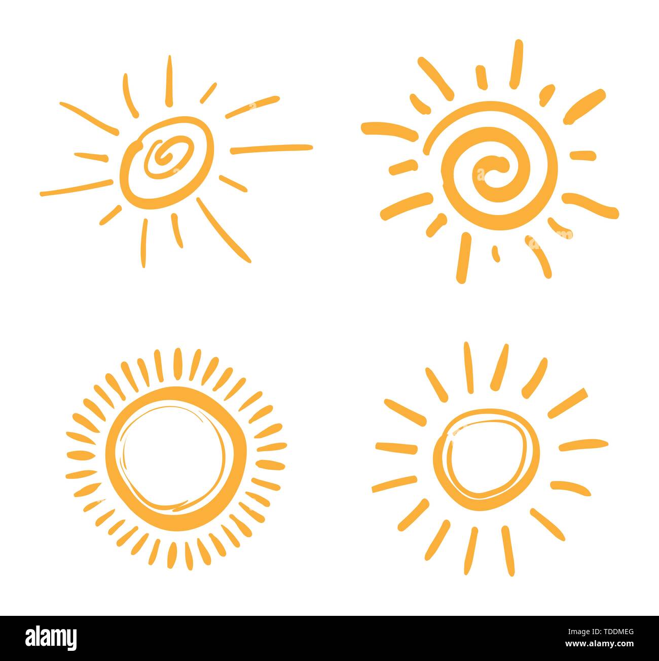 Peint quatre soleils. Vector symboles solaires. Illustration de Vecteur