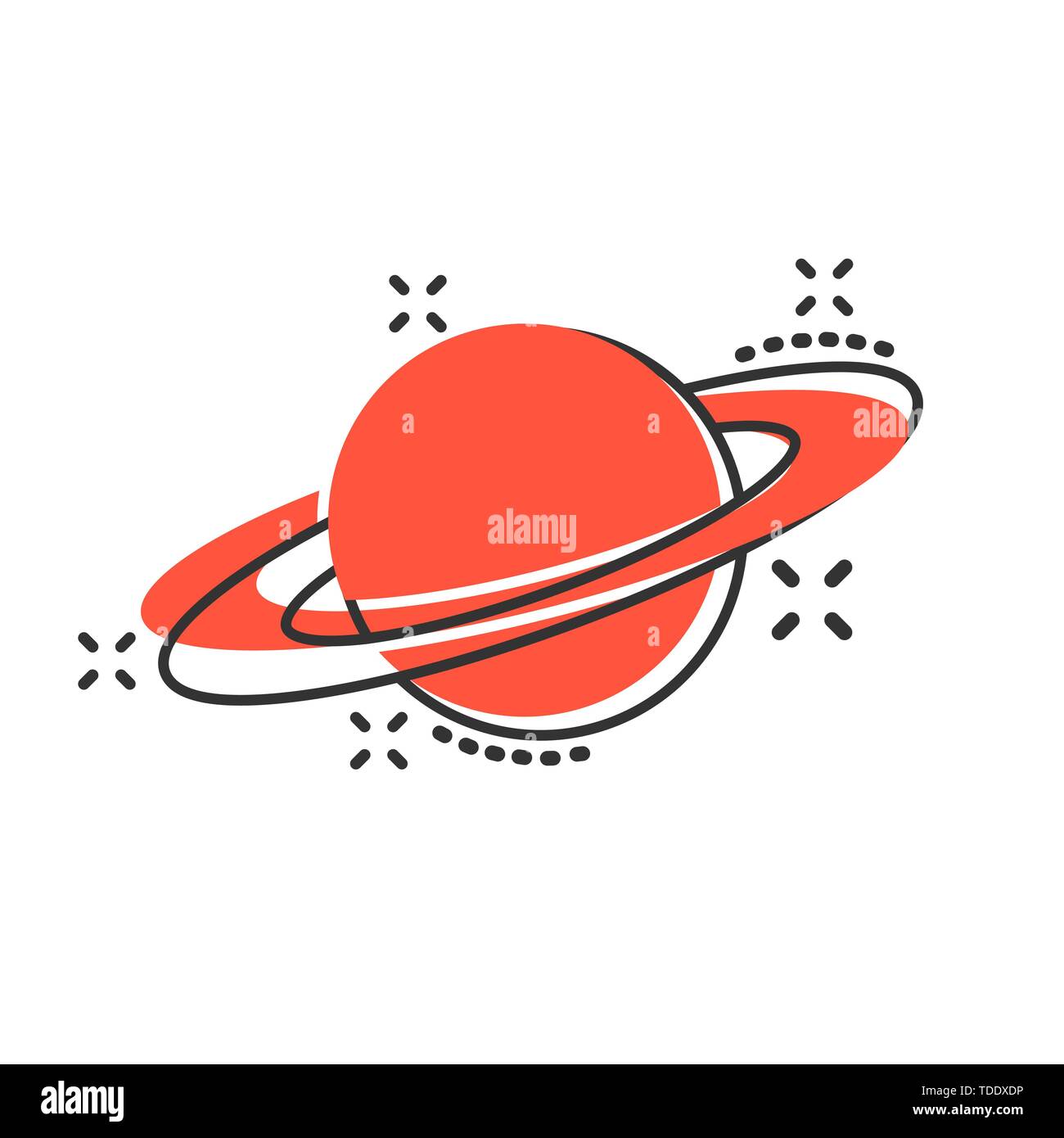 L'icône de Saturne dans le style comique. Vector cartoon illustration sur planète isolé blanc fond. Concept d'entreprise de l'espace Galaxy effet splash. Illustration de Vecteur