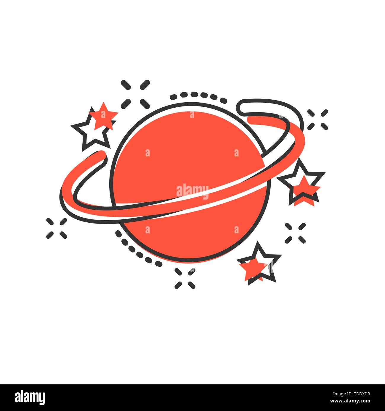 L'icône de Saturne dans le style comique. Vector cartoon illustration sur planète isolé blanc fond. Concept d'entreprise de l'espace Galaxy effet splash. Illustration de Vecteur