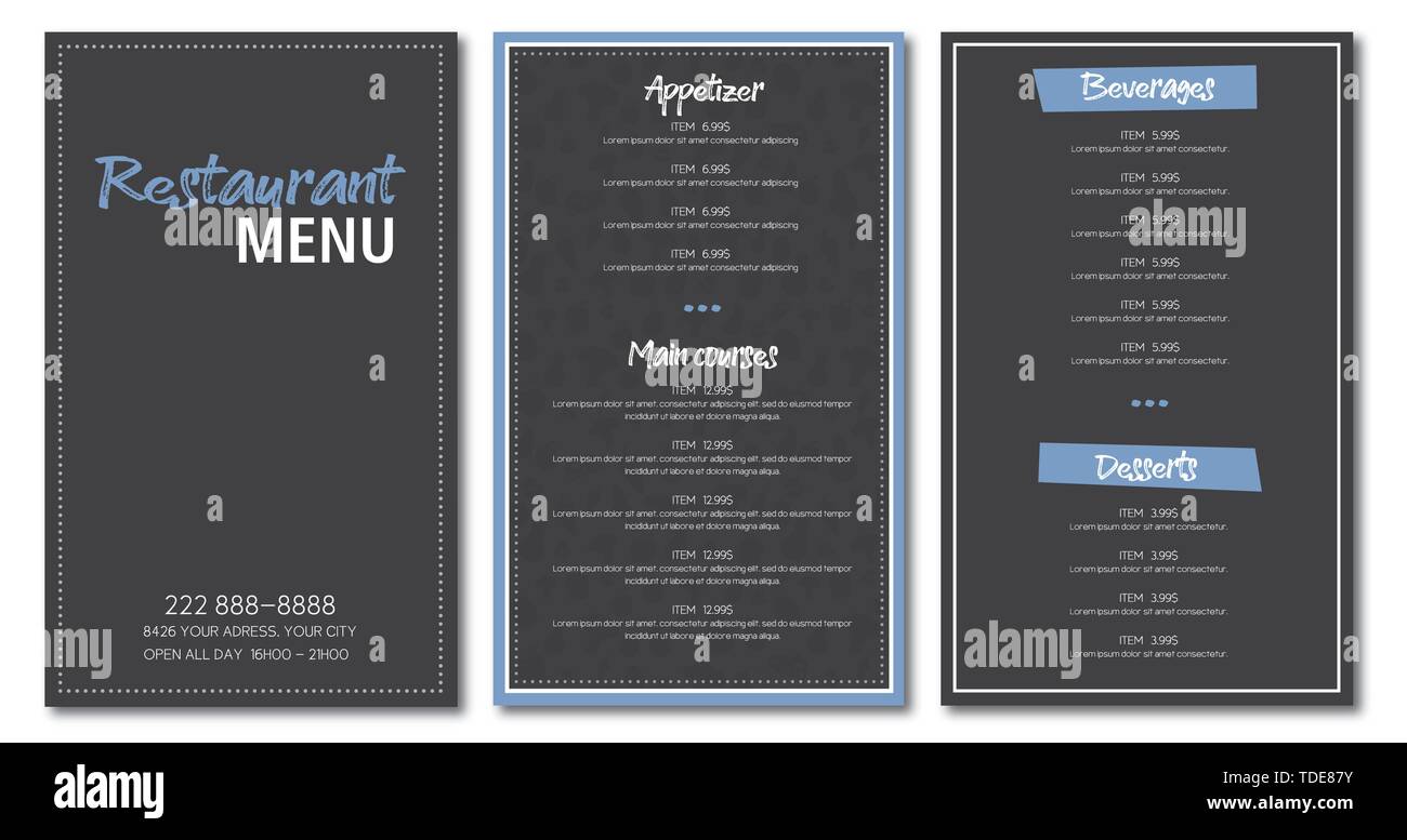 Restaurant menu vecteur de conception de modèle bleu et gris Illustration de Vecteur