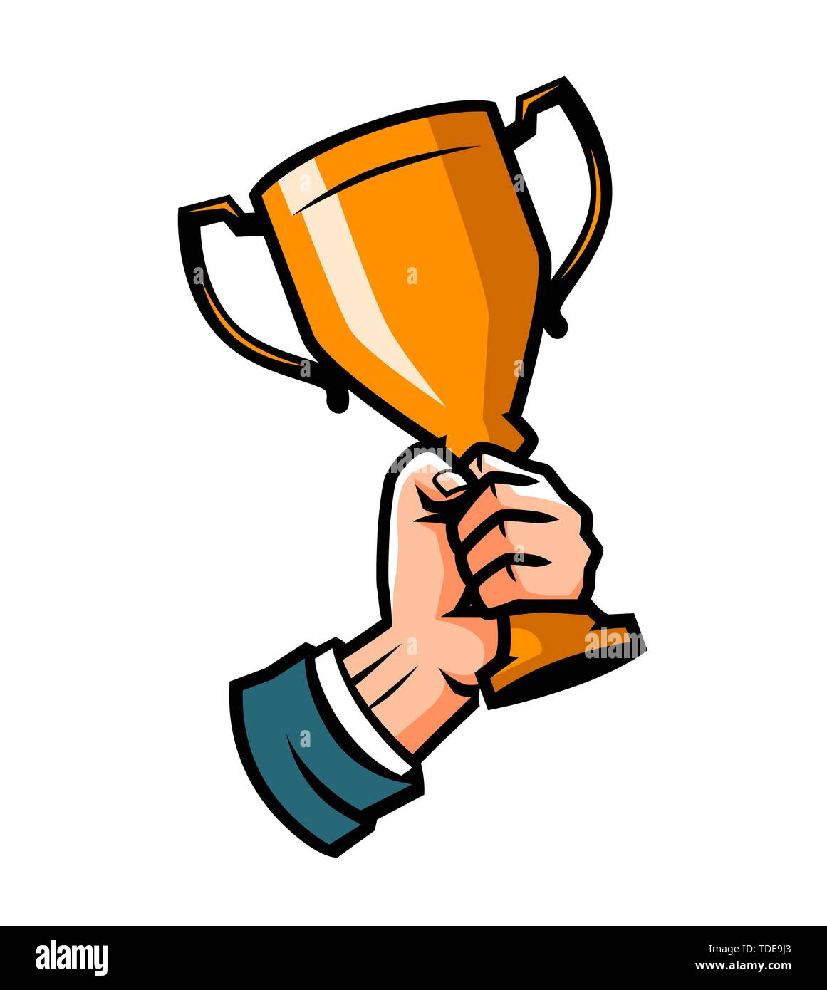 Businessman holding a cup gagnant. La réalisation des objectifs d'affaires. Vector illustration Illustration de Vecteur