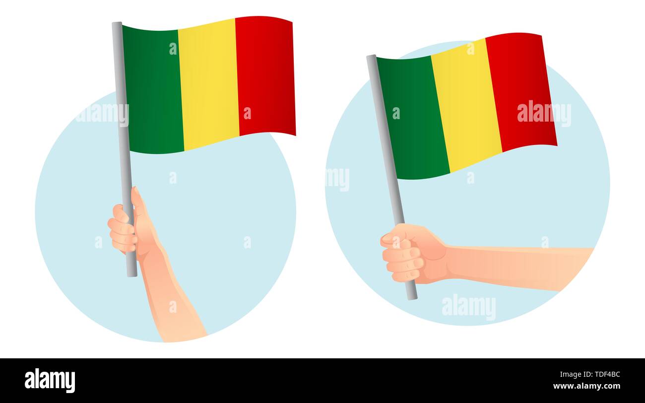 Mali drapeau dans la main. Contexte patriotique. Drapeau national du Mali illustration Banque D'Images