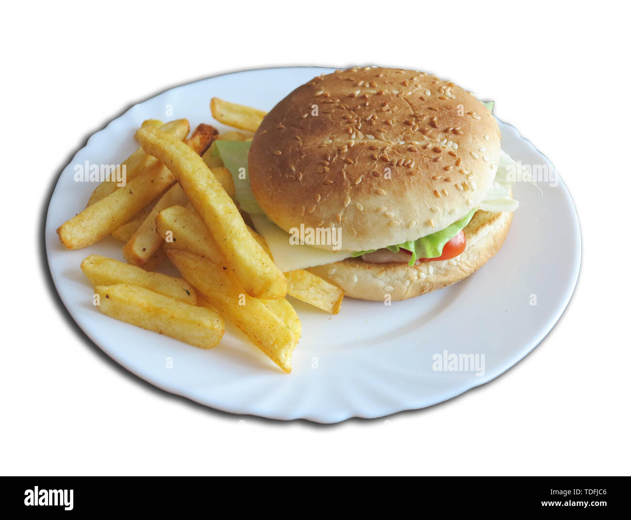 Enfant délicieux hamburger avec jambon, fromage, salade et tomate Banque D'Images