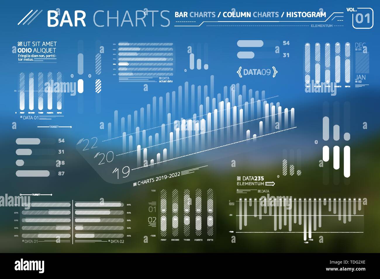 Graphiques à colonnes et des histogrammes Éléments infographique Illustration de Vecteur