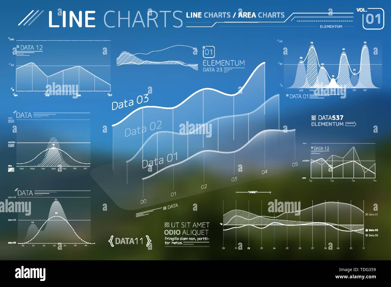 Des graphiques linéaires et des éléments d'Infographie Illustration de Vecteur