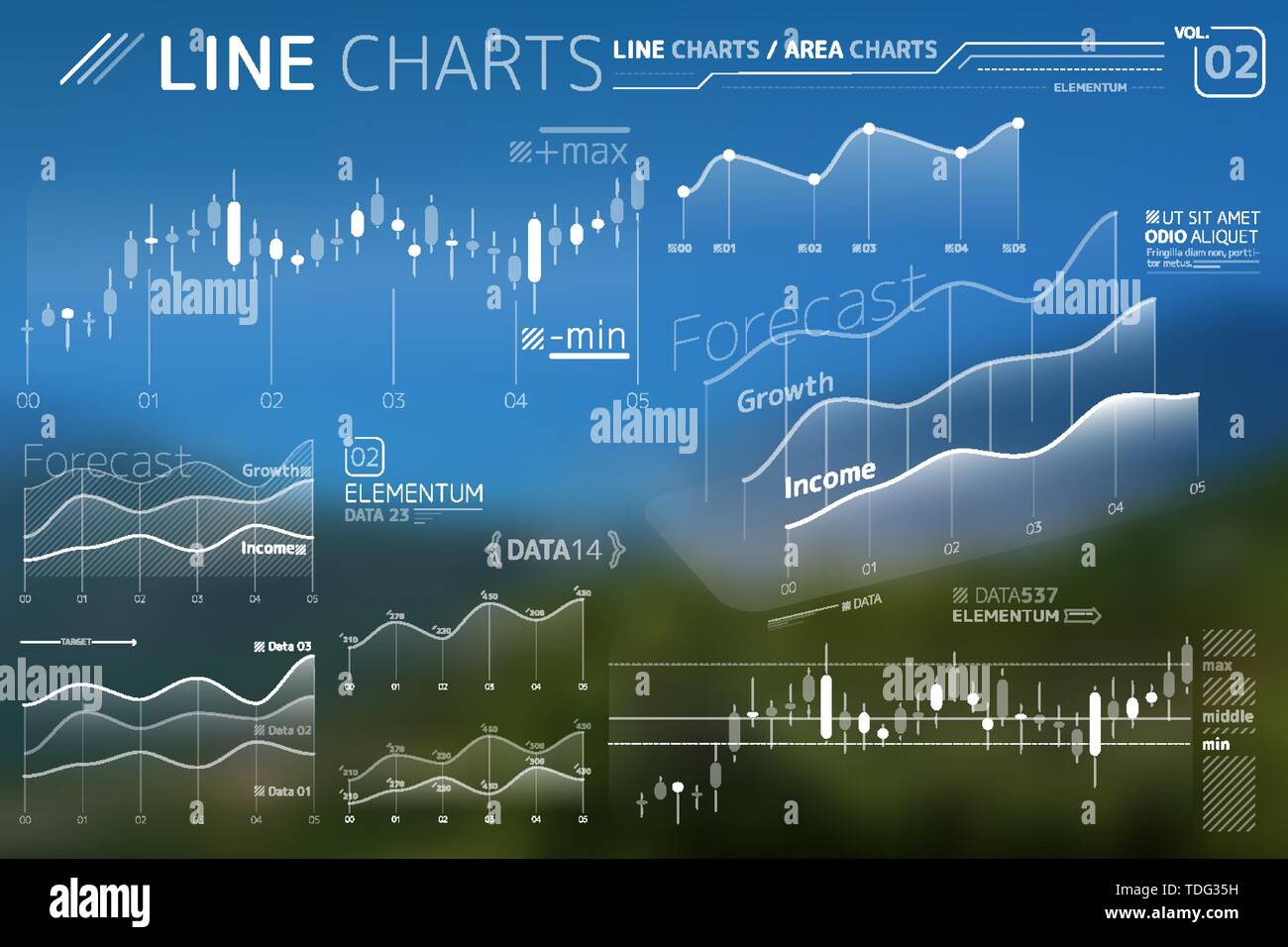 Des graphiques linéaires et des éléments d'Infographie Illustration de Vecteur