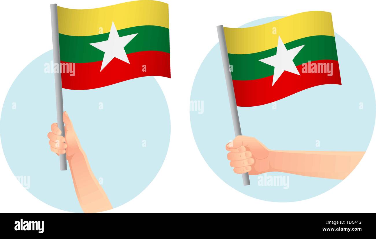 Myanmar drapeau dans la main. Contexte patriotique. Drapeau national du Myanmar vector illustration Illustration de Vecteur