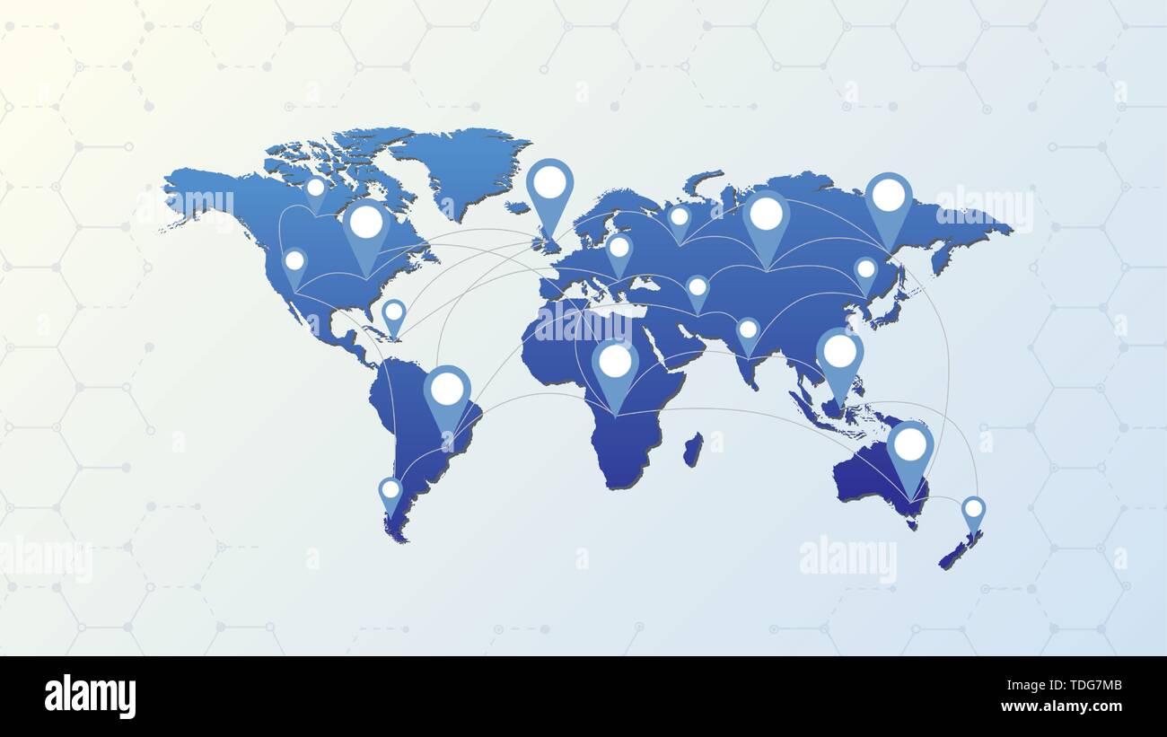 Carte du monde avec l'aiguille de ces marques et des lignes de connexion vector illustration Illustration de Vecteur