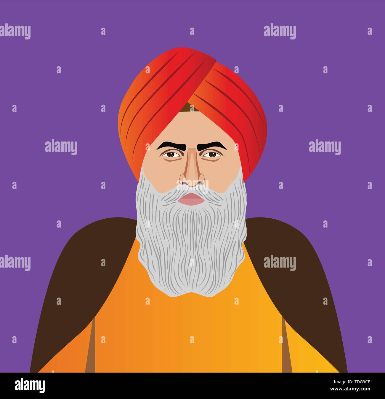 Vieux homme Punjabi guru close up vector illustration Illustration de Vecteur