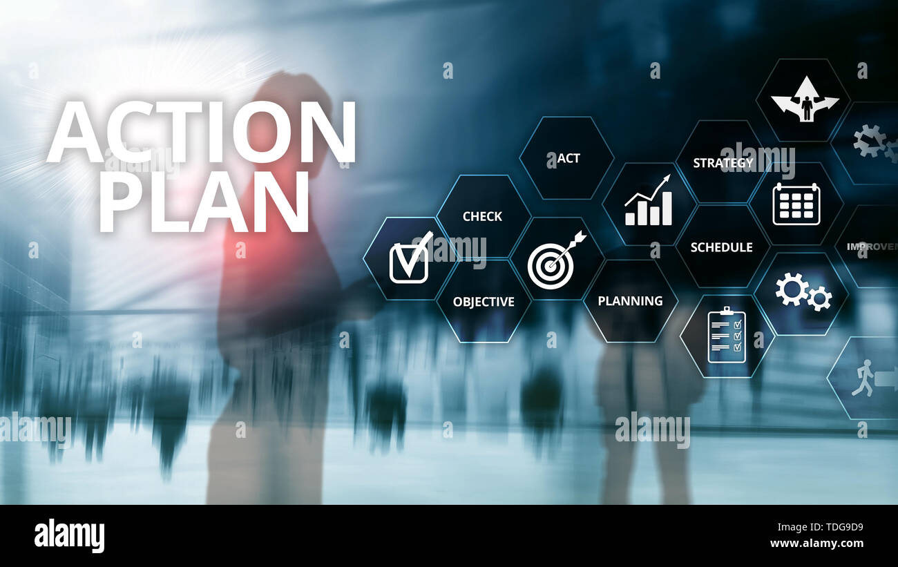 La planification de la Stratégie du Plan d'action Direction de Vision. Concept financier sur fond flou Banque D'Images
