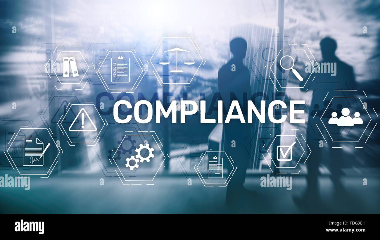 Schéma de la conformité à l'aide d'icônes. Concept d'affaires sur fond abstrait. Banque D'Images
