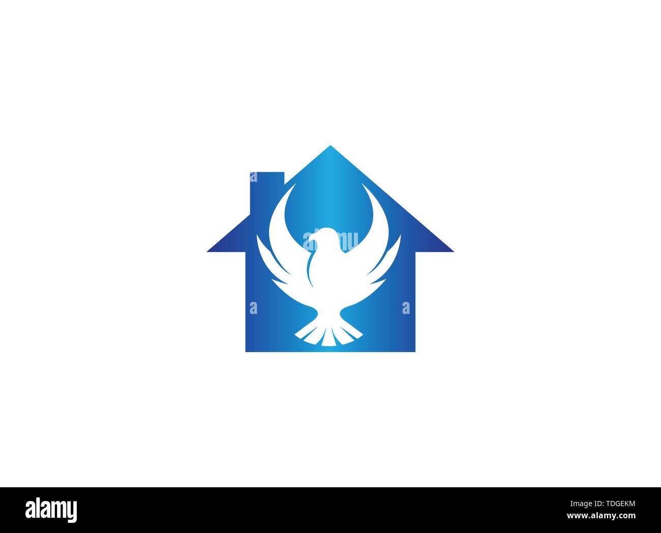 Falcon ou ouvrez eagle wings flying logo design illustration, hawk dans une forme de honte l'icône maison Illustration de Vecteur