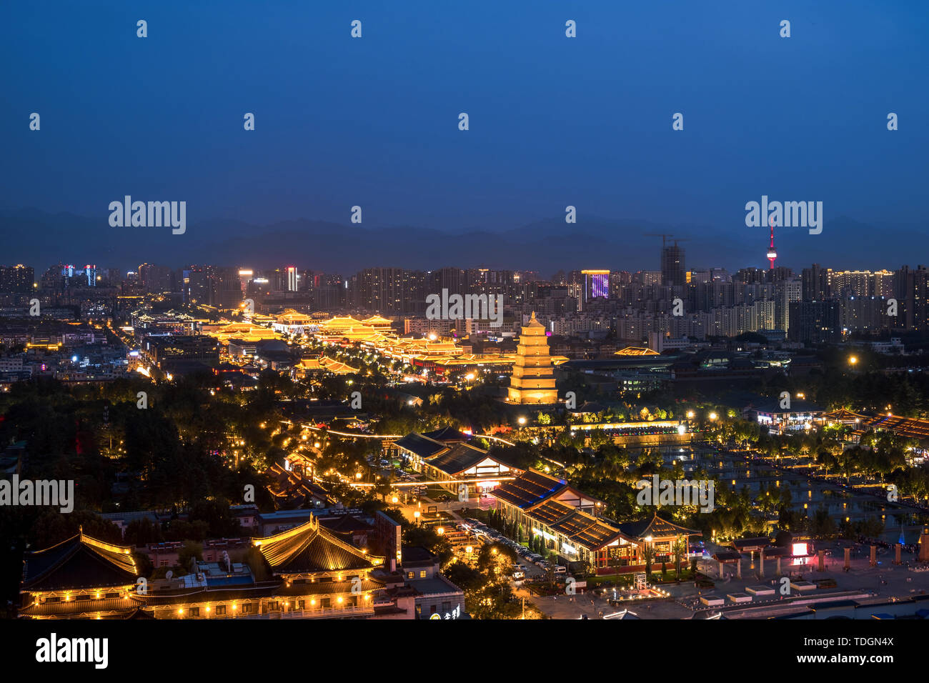 Xi'an 2018 Année Plus La Chine, la Grande Pagode de l'Oie Sauvage, Datang nuit City, New Chinatown Banque D'Images