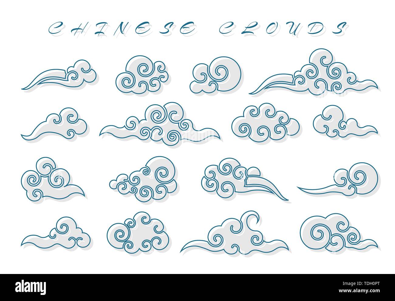 Cloud dans un style chinois. Abstract blue cloudy set isolé sur fond blanc. Vector illustration. Illustration de Vecteur