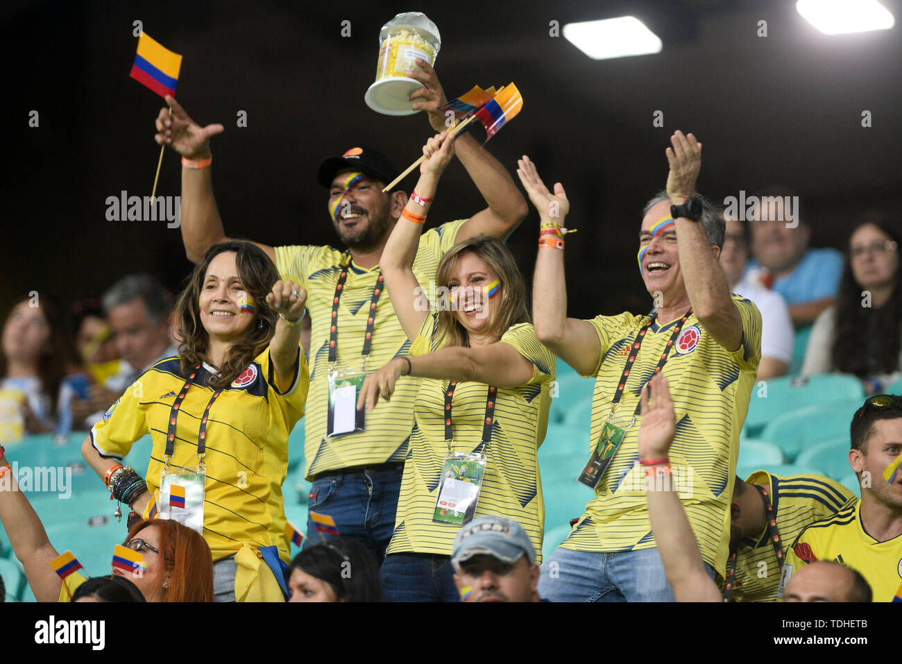 15 juin 2019, l'Arena Fonte Nova, Salvador, Bahia, Brésil, le tournoi international de football de la Copa America, l'Argentine et la Colombie ; Fans de Colombie Banque D'Images