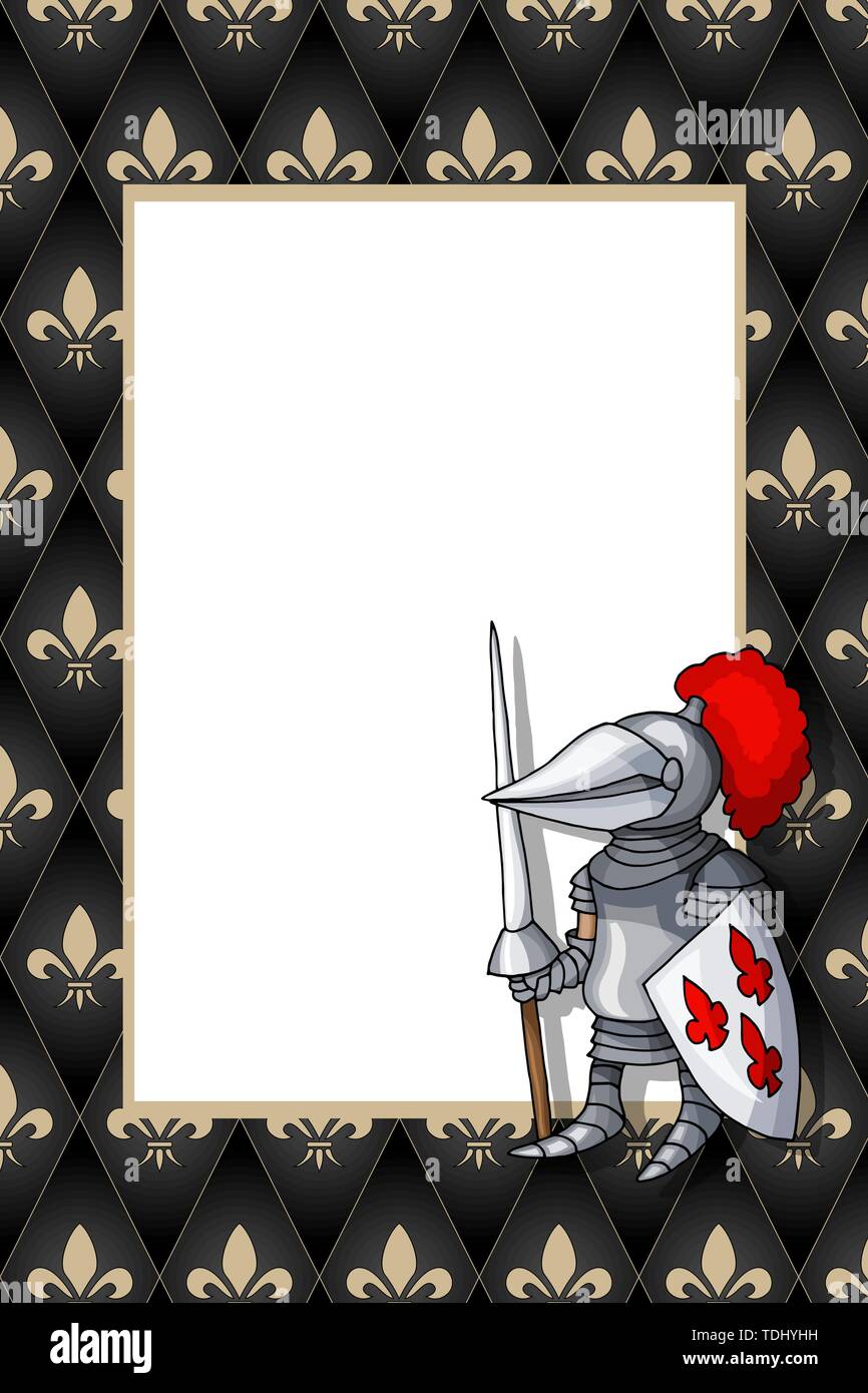 Châssis avec le chevalier avec le brochet et le bouclier sur le contexte médiéval Illustration de Vecteur